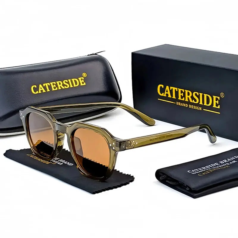 CATERSIDE Retro Polarized Men Sunglasses Acetate Temple / TR90 Frame Sun Glasses Women High Quality Sport Driving Travel Eyewear CATERSIDE