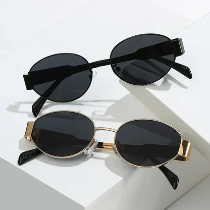 Retro Oval Sunglasses Gold Metal Frame UV Resistant Eyeglasses