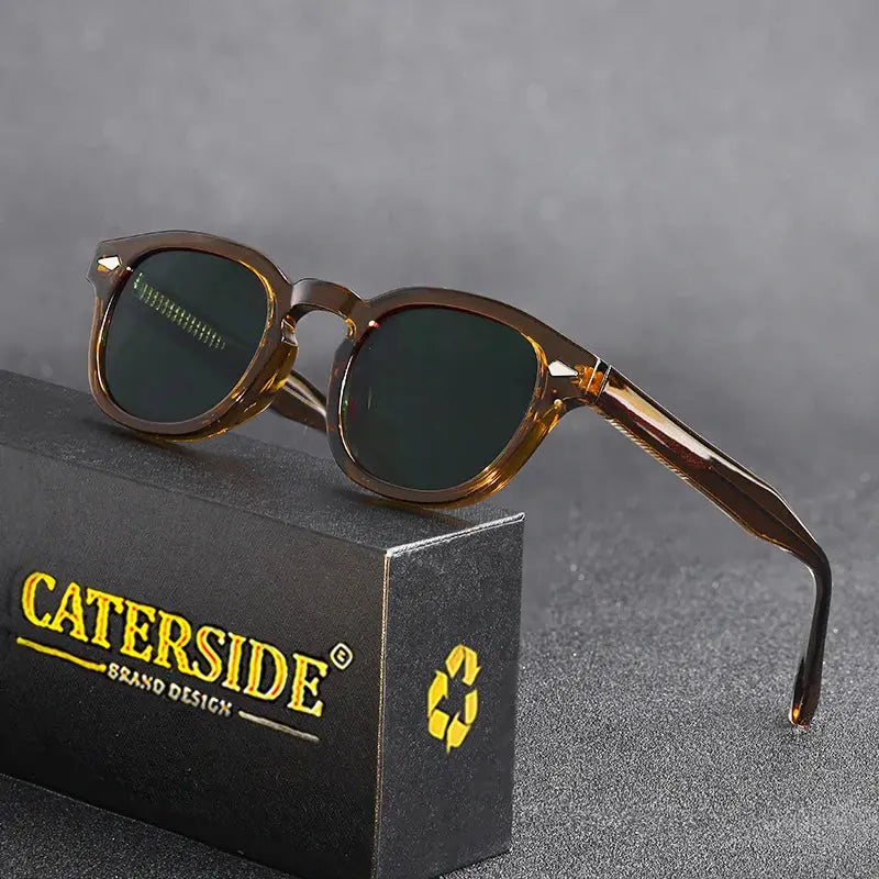 CATERSIDE Retro Small Circular Sunglasses Men Punk Propionic Luxury Brand Design Sun Glasses Women Business Party Eyewear UV400 CATERSIDE